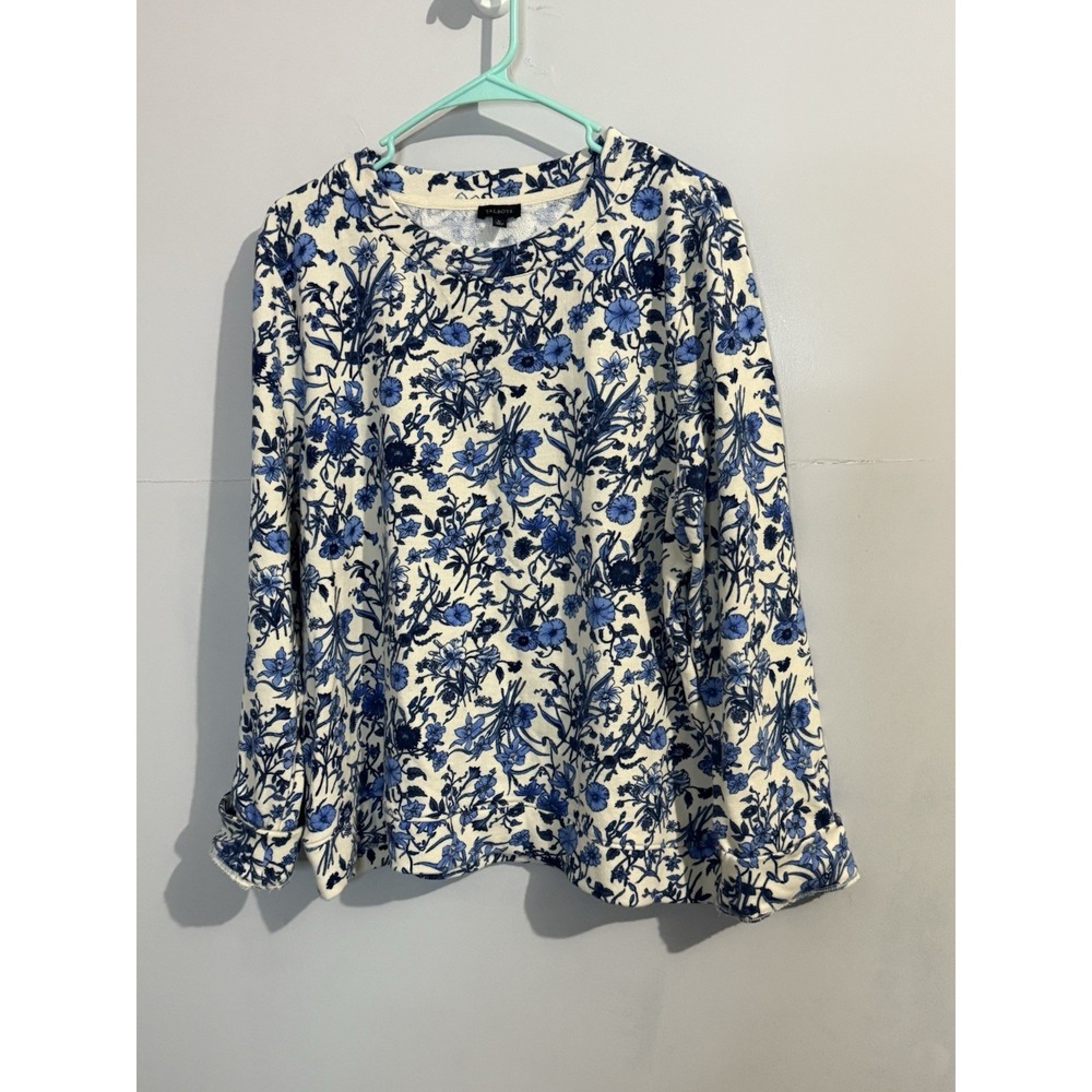 Talbots‎ Women's 100% Cotton Blue Floral Crewneck Size XL